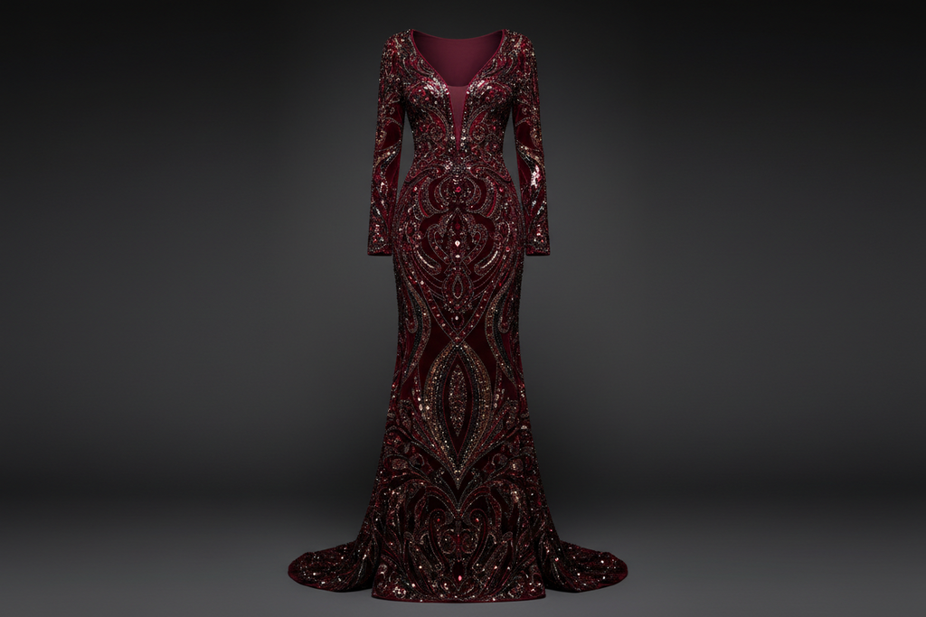 Formal Velvet Dress - Royal Burgundy