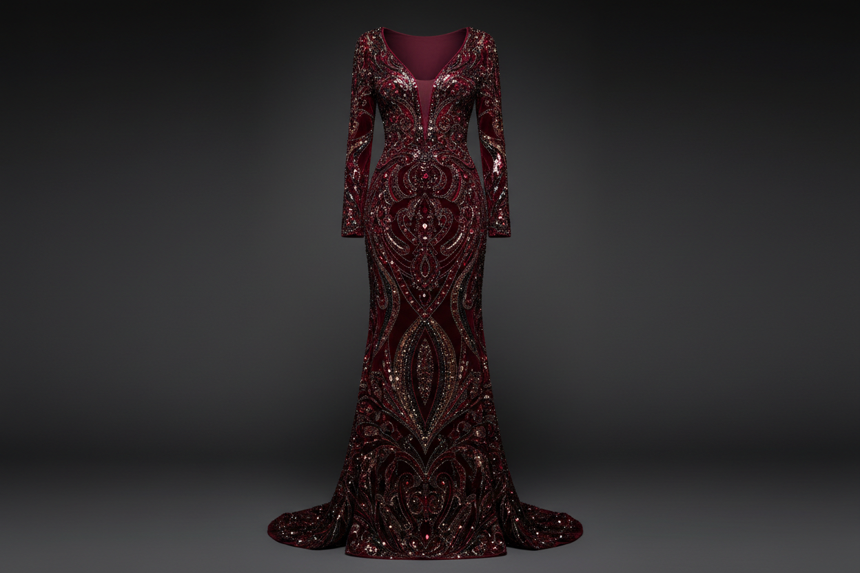 Formal Velvet Dress - Royal Burgundy