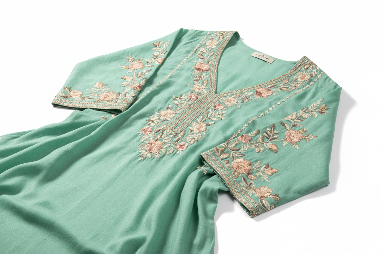 Embroidered Lawn Kurta - Mint Blossom